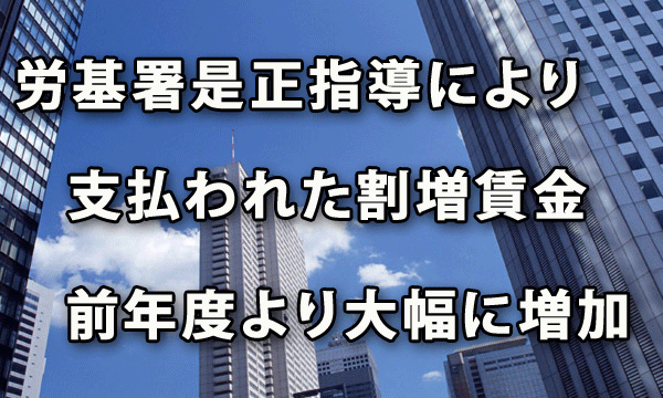 労基署是正指導により支払われた割増賃金支払額　前年度より大幅に増加