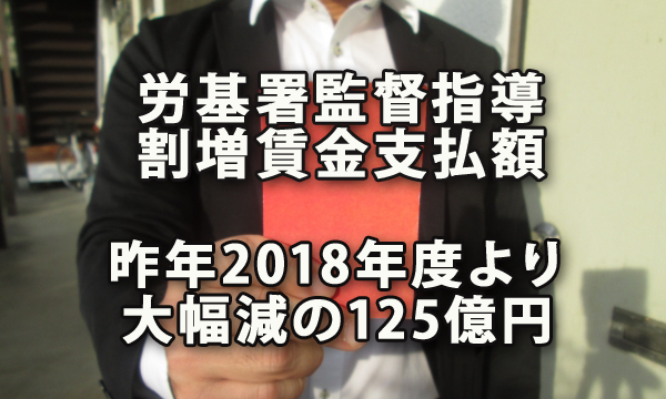 労基署監督指導により支払われた割増賃金支払額は昨年度より大幅減の125億円